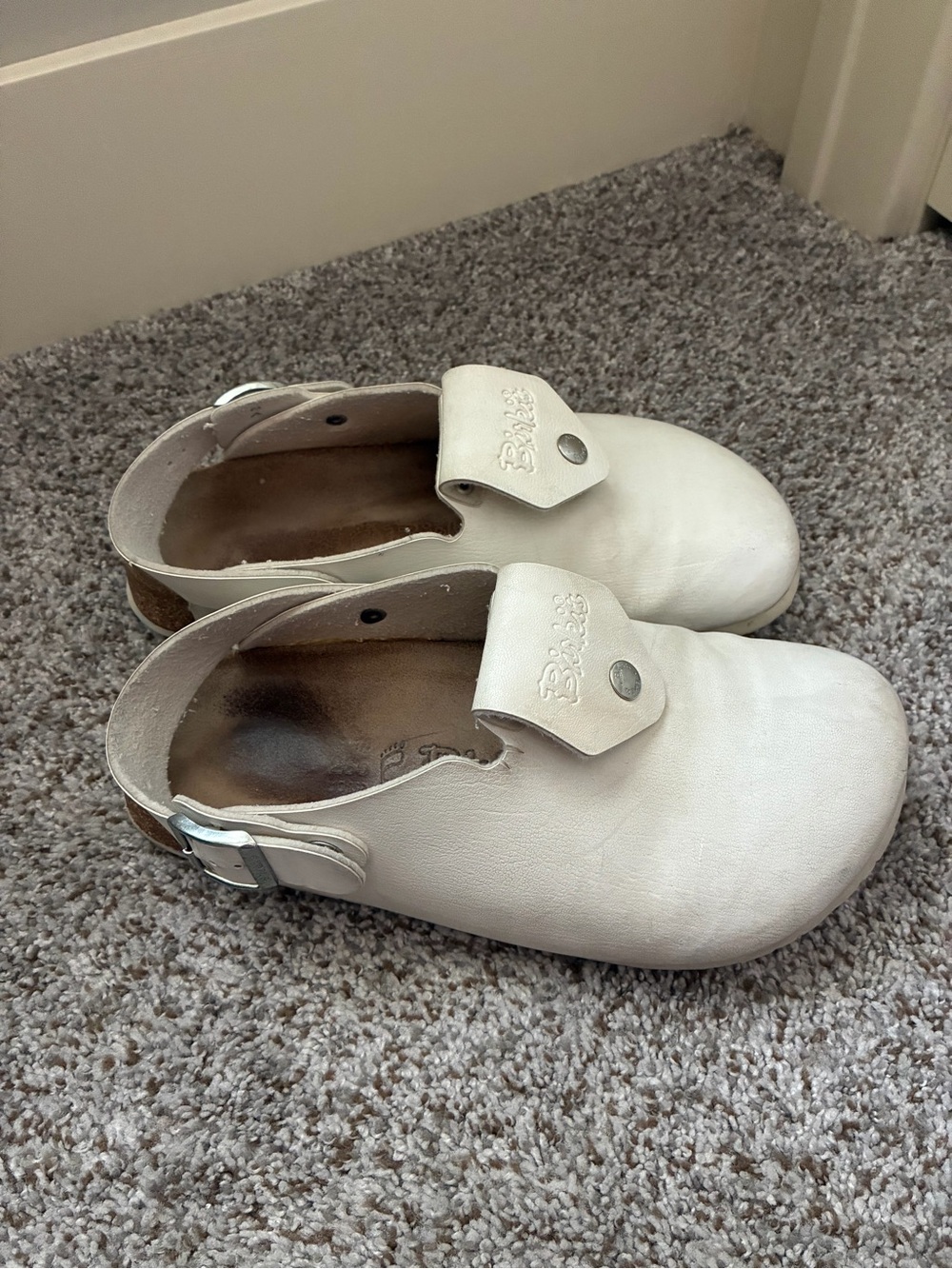 Birkenstock Birkis Leather Clogs Women's 10 White with Buckle